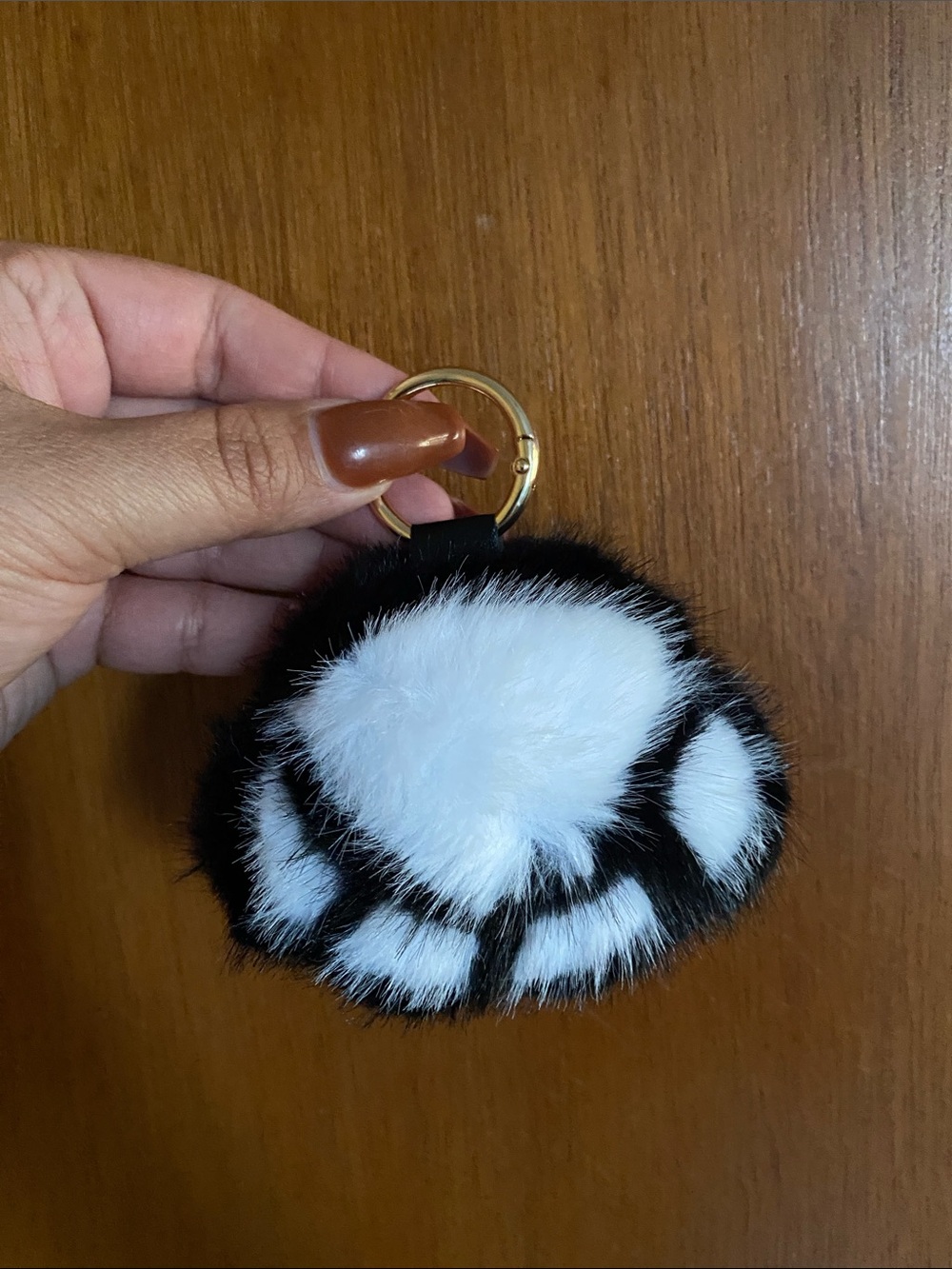 Black and White Faux Fur Paw Keychain Pom